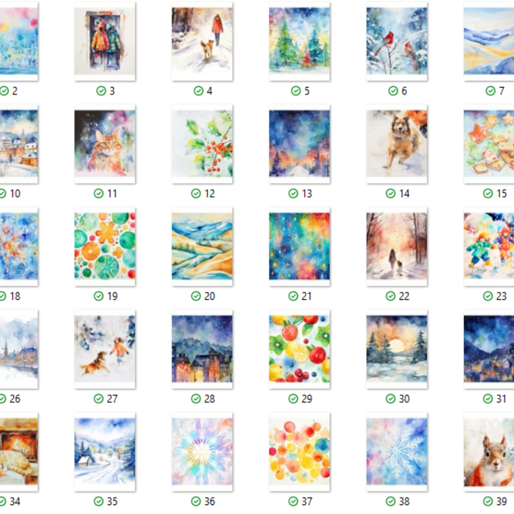 Reverse Coloring – Winter Watercolor Scenes PDF with 40 Printable Pages