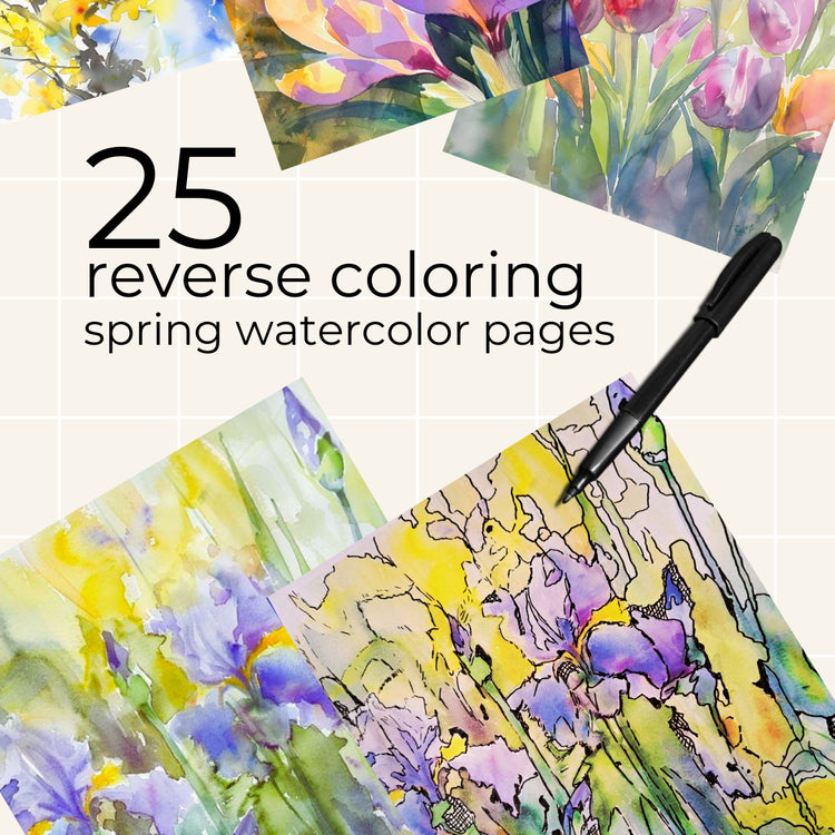 Spring Flowers Reverse Coloring Pages – 25 Printable PDF Designs for Relaxation & Mindfulness