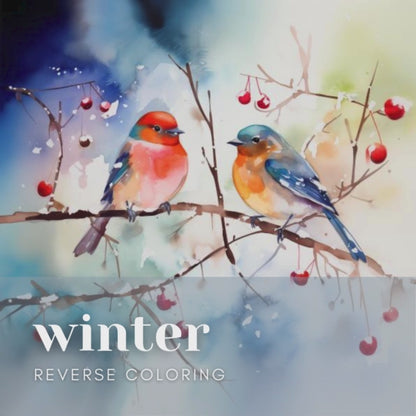 Reverse Coloring – Winter Watercolor Scenes PDF with 40 Printable Pages